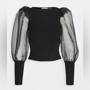 NWT Alice + Olivia Abella Puff Sleeve Black Top